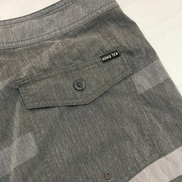 Hang Ten Board Shorts Swim Trunks Surf Gray Striped Size 34 Embroidered Logo - Picture 9 of 11